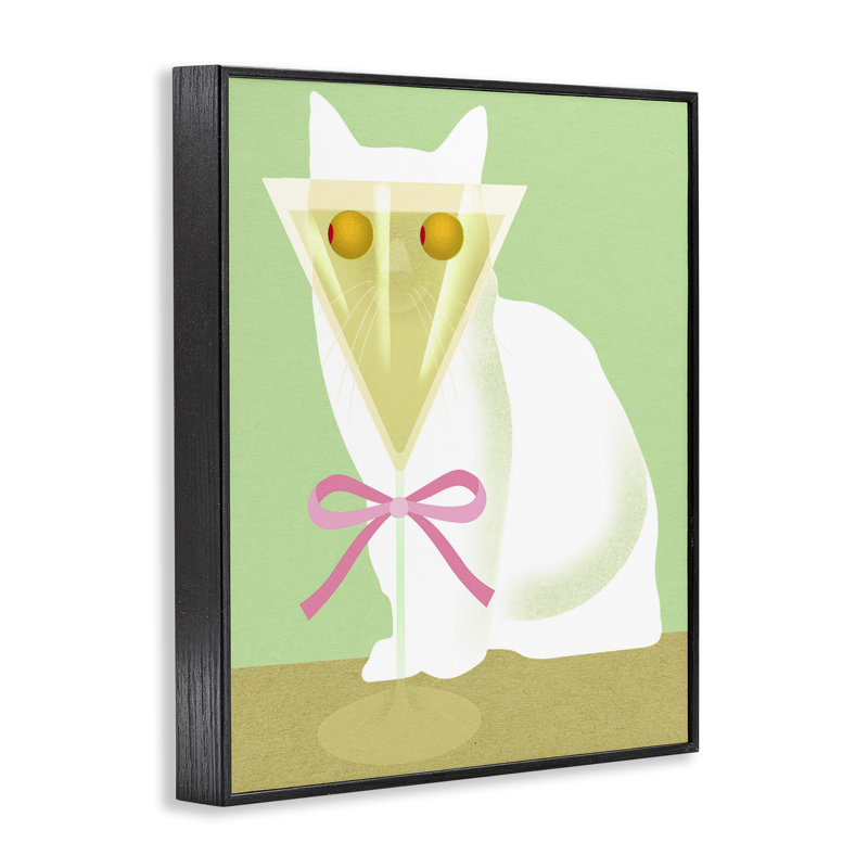 «Cat with Martini Olive Eyes», estampe numérique, design par Lil 'Rue, Giclée encadrée noir minuit, H 30 po x l 24 po