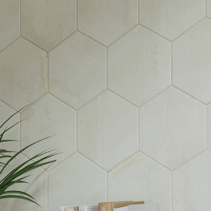Arcadian 9in.x10in. Hexagon Porcelain Stone Look Tile, Linen Matte