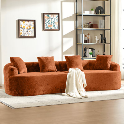 Causeuse incurvée, petit canapé en chenille avec 3 coussins, canapé profond pour appartement, salon, aucun assemblage requis