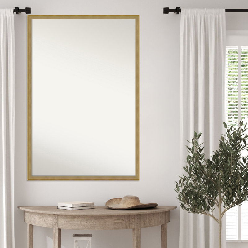 Incline Non-Beveled Wood Framed Wall Mirror, 25.5" x 37.5", Dark Gold