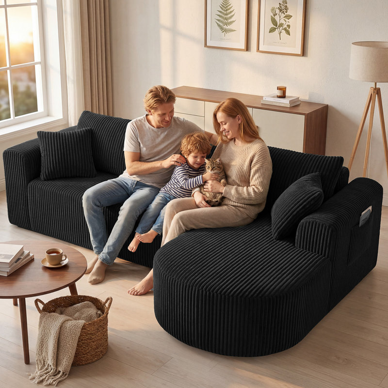 3 Seater Fabric Corner Sectional, Left Hand Facing, Black