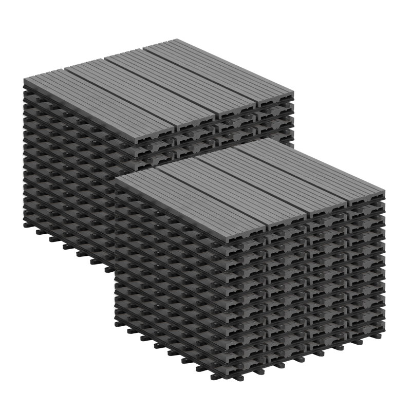 22 Pcs WPC Decking Tiles Light Grey Terrace Decking Wood Plastic Composite Interlocking Flooring Weather Resistant 30 x 30 cm (2 m²)