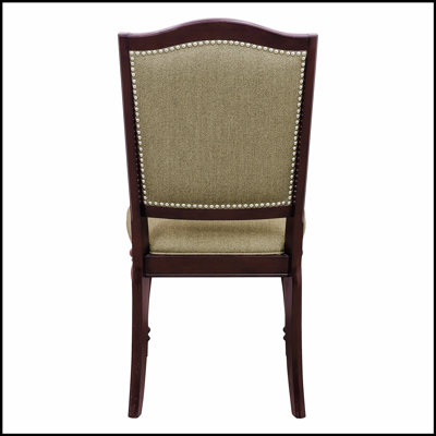 Cherry Finish Dining Chairs Set of 2 with Upholstered Seat and Back, Nailhead Trim, and Durable Wooden Frame