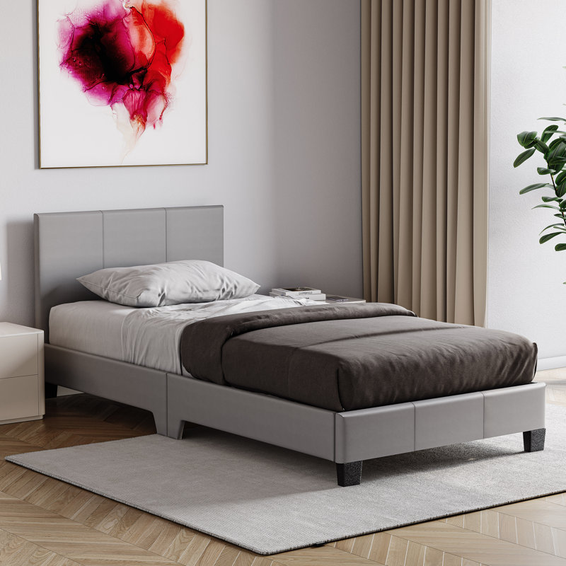 Scipio Upholstered Platform Bed, Single (3'), Grey