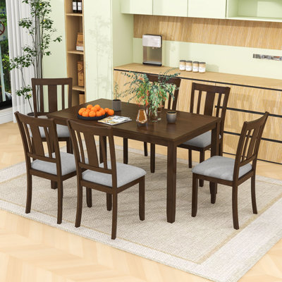 Ensemble de salle à manger en bois 7 pièces avec table rectangulaire et 6 chaises rembourrées pour 6