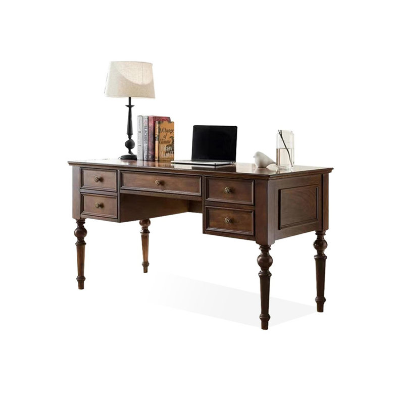 Bureau en bois massif avec tiroirs, 30.71" H x 55.12" W x 23.62" D, Brown