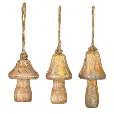 Hand-Carved Wood Mushroom Ornament
