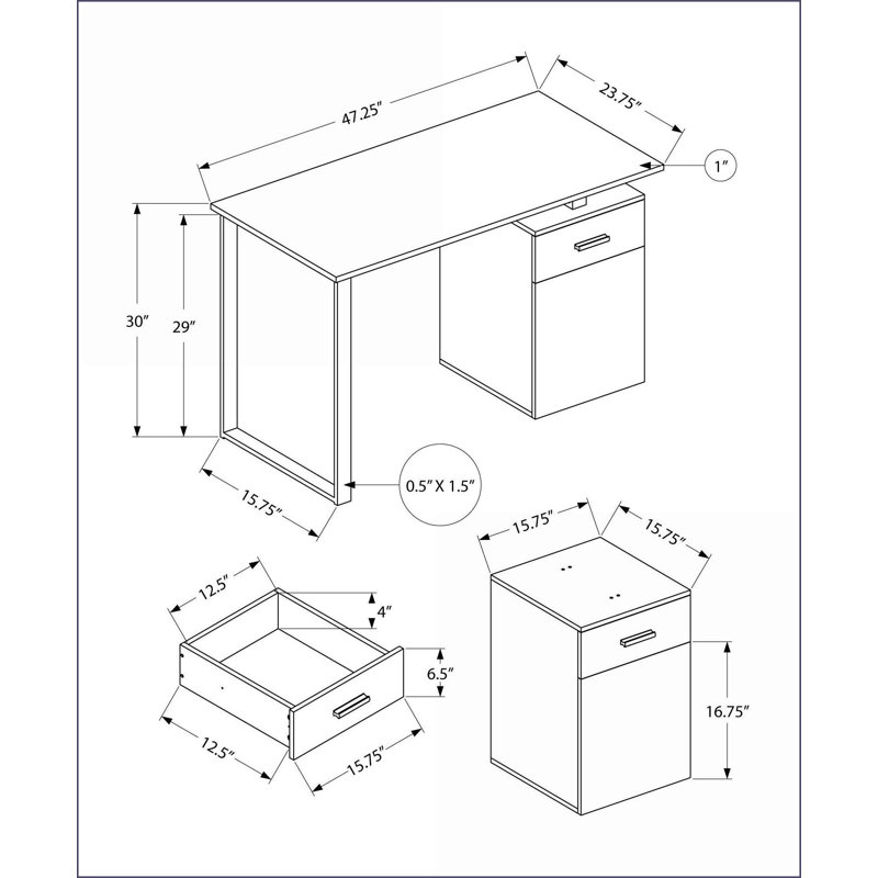 Desks, Modern White Laminate Computer Desk with Storage, 48” L | Left/Right Setup | White Metal | Particle Board