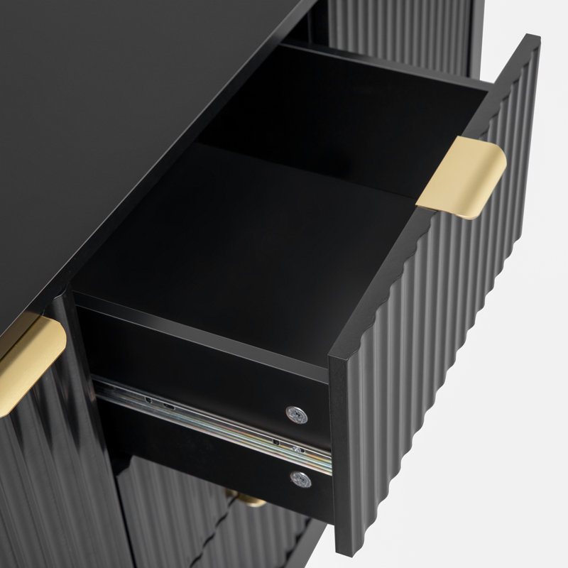 Wave Design Sideboard With 3 Adjustable Shelves, Black