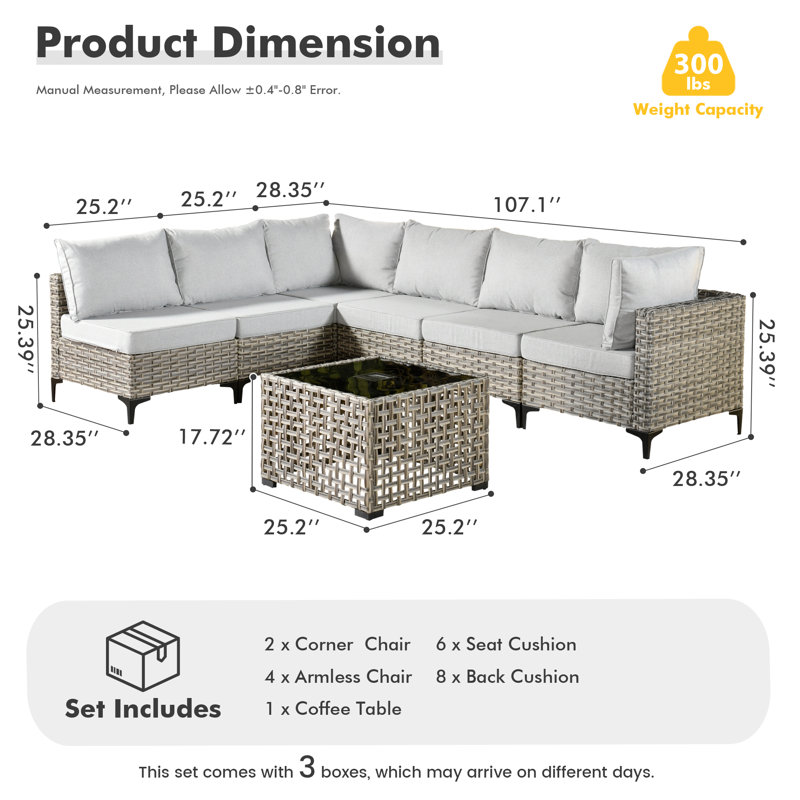 Ensemble de conversation d'extérieur pour 6 personnes avec coussins, Blanc