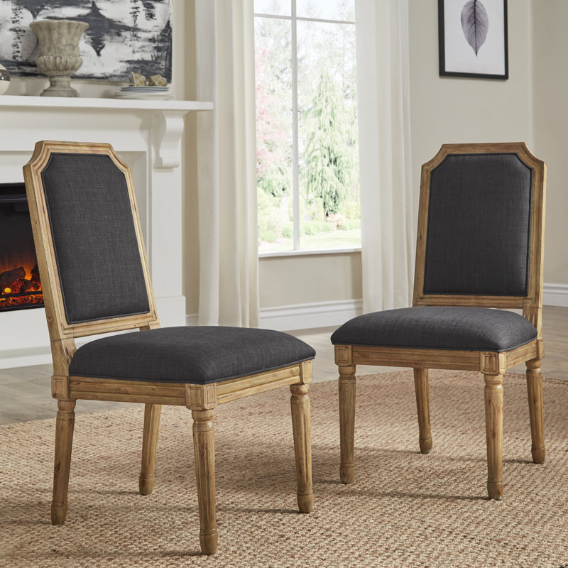 Hildemar 20.5'' H Linen Upholstered Side Chair, Dark Gray, Natural
