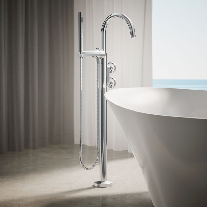 Components Floor-Mount Bath Filler Trim, Polished Chrome, Wheel Handle