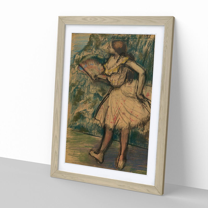 Ballet Ballerina Dancer with a Fan by Edgar Degas - Picture Frame Painting, Oak Framed, 65cm H x 48cm W x 2cm D