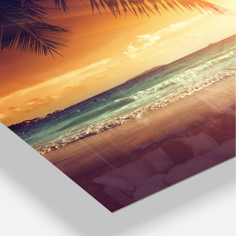 «Palm Leaves on Caribbean Seashore», impression, H 30 po x l 40 po x P 1,5 po, Métal