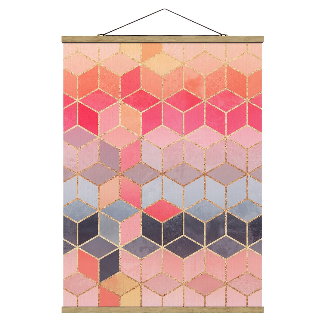 Stoffbild Colourful Pastel Golden Geometry von Elisabeth Fredriksson