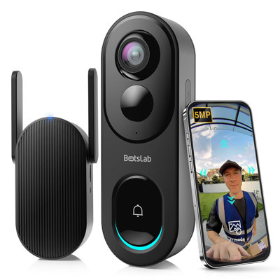 Caméra sonnette sans fil 5MP - Vue panoramique à 180 °, sans frais mensuels, détection de mouvement de l'IA, mode VR, WiFi 2,4Ghz