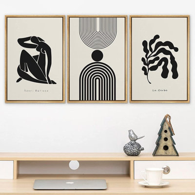 «Black Matisse Dancer Lar Gerbe Plant Mid Century Modern», art mural encadré sur toile, 3 pièces