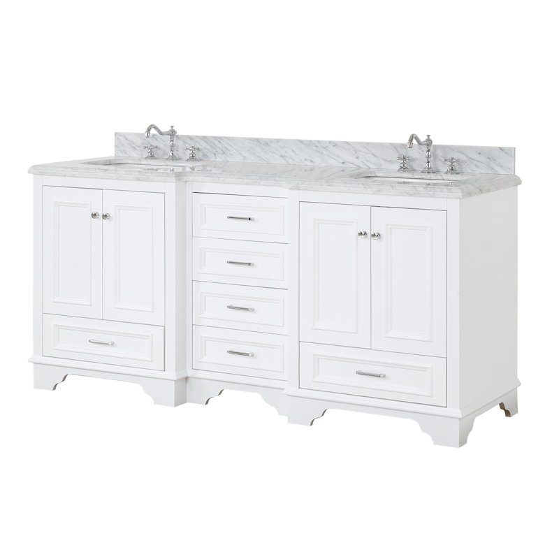Loughlam 72'' Double Bathroom Vanity with Top, White, Carrara Marble