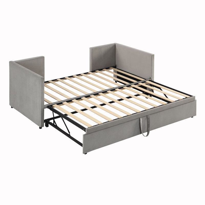 Kolwyck Twin Size Upholstered Daybed With Extendable Trundle, Grey