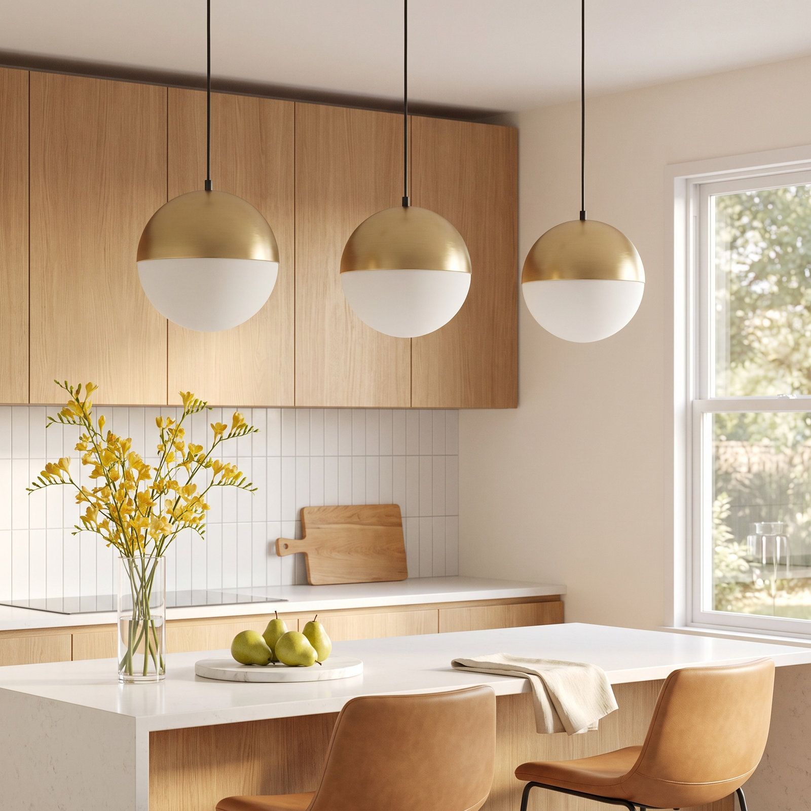 Hastings 3 Light Glass Dimmable Pendant, Metallic Gold