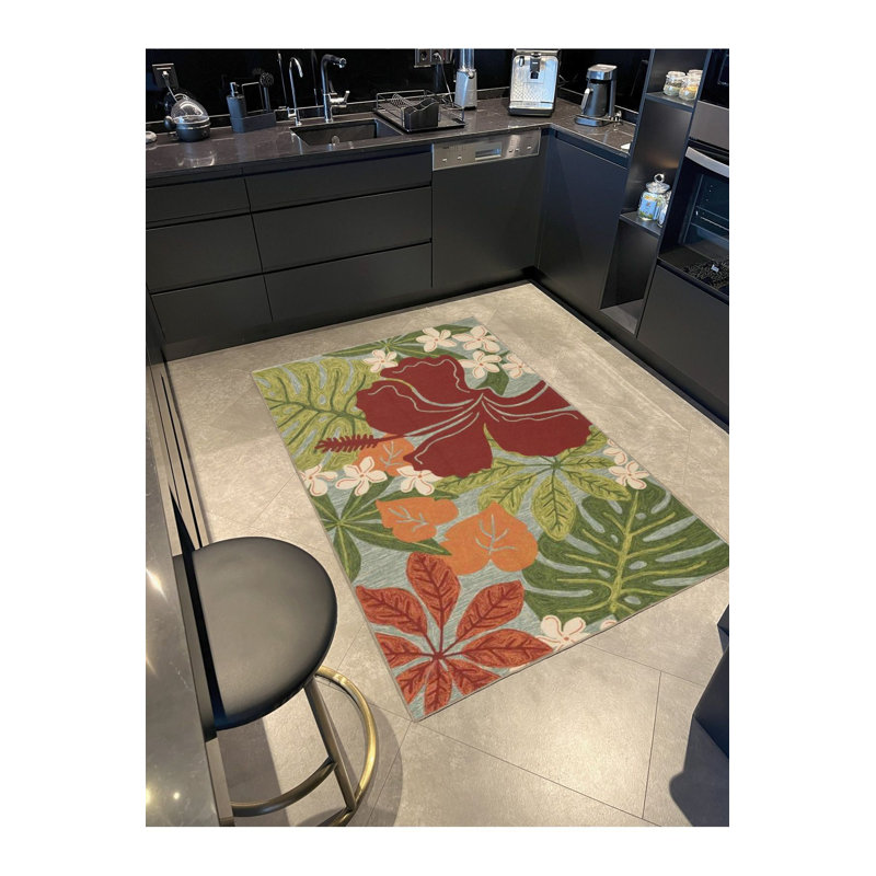 Tapis lavable décoratif à motif floral de couleur verte Green Tones, Tapis de couloir 3 pi 3 po x 6 pi 7 po inclus