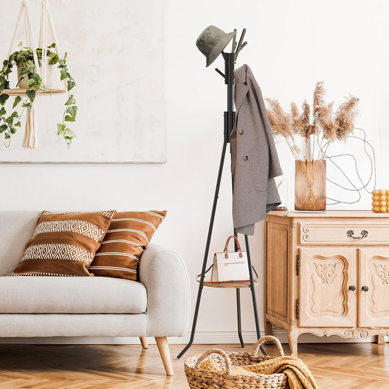 Benish Solid Wood Freestanding Coat Rack, Black