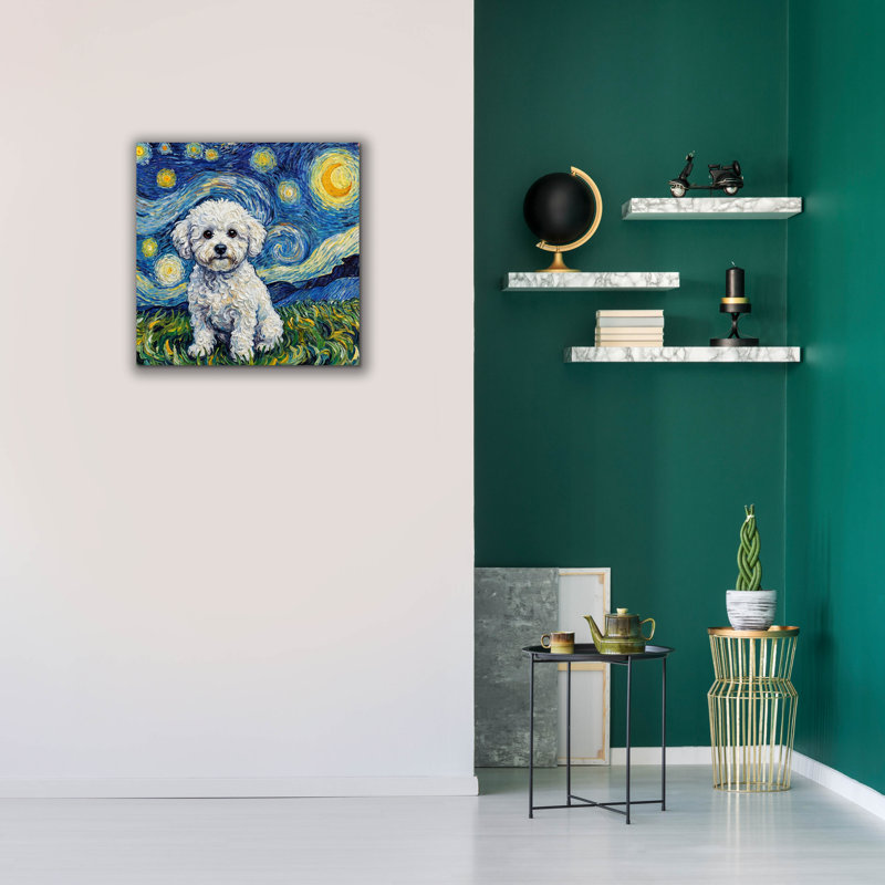  «Bichon Frise Starry Night» par Rich Monet, art mural sur toile, 26 po x 26 po, 26 po x 26 po