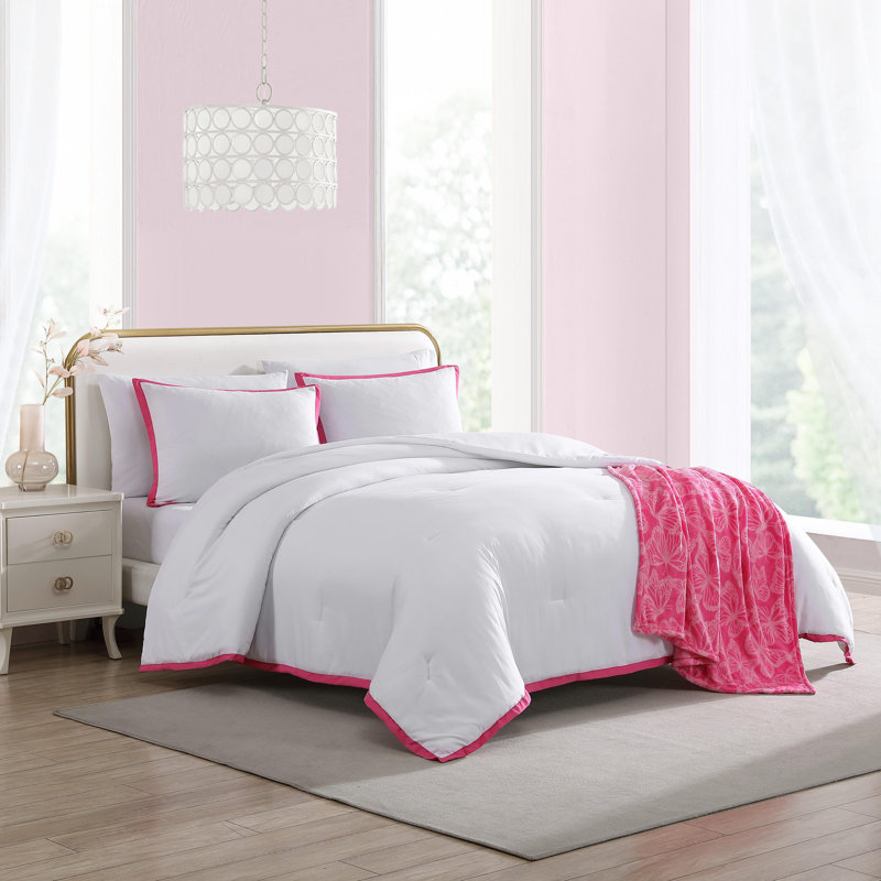 Hotel Signature Betsey Johnson Signature Solid Reversible Comforter Set, Pink/White, Twin Comforter + 2 Additional Pieces