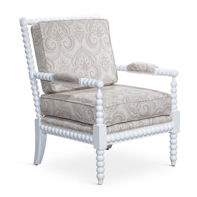 Fauteuil Spindle, finition blanche, tissu cachemire taupe
