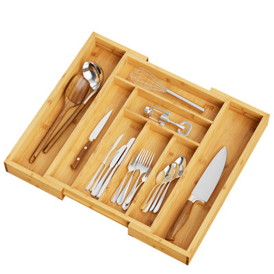 Luzius Bamboo Adjustable Expandable 8 Slot Flatware Drawer Organizer for Kitchen Utensils