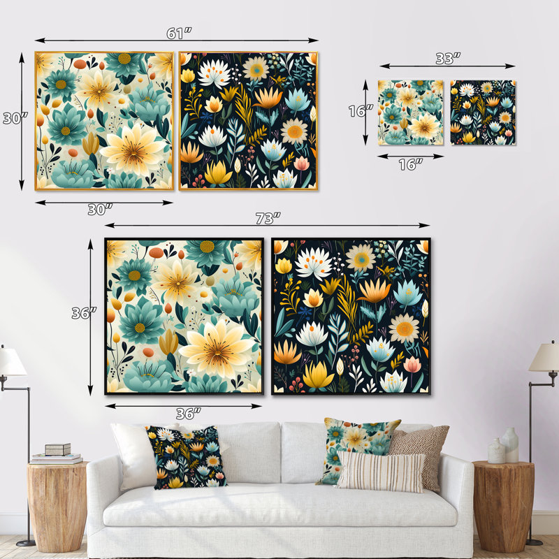 Mindfulness Sanctuary Mediation - Ensemble de 2 collages carrés botaniques abstraits, H 30 po x l 61 po, Toile tendue
