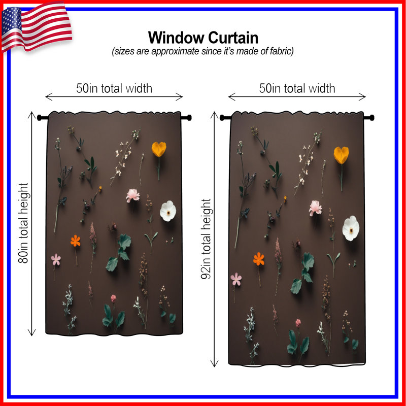 Assortiment de rideaux à motif de fleurs pressées, voilages et voilages à fleurs - 1 panneau, 50" x 92" - 1 Panel