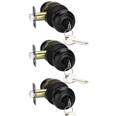 Brushed Brass Keyless Passage Interior Door Knob Handles for Bedroom & Bathroom Doors, 3 Pack