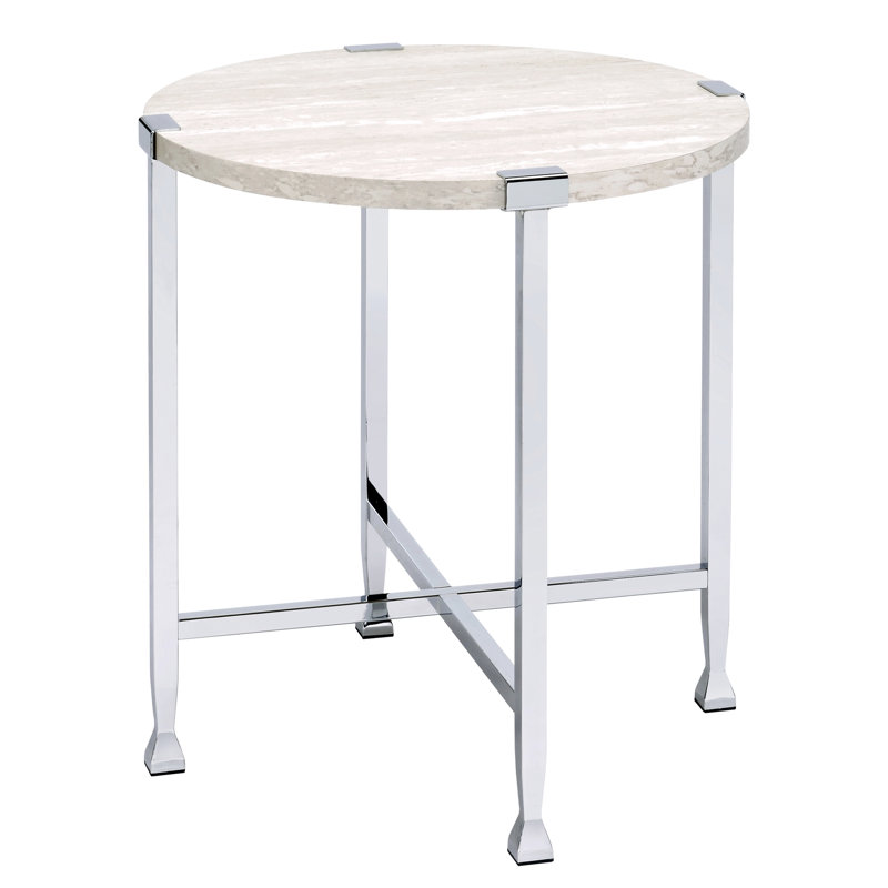 Table de bout contemporaine en chêne blanc avec structure élégante en métal et café