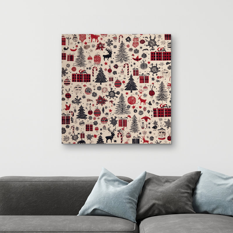 Toile beige à motif de cadeau de Noël pour la maison | Art unique