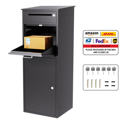 Package Delivery Mailbox for Outside, Pre-Assembled Anti-Theft Steel Parcel Drop Box with Weatherproof Design