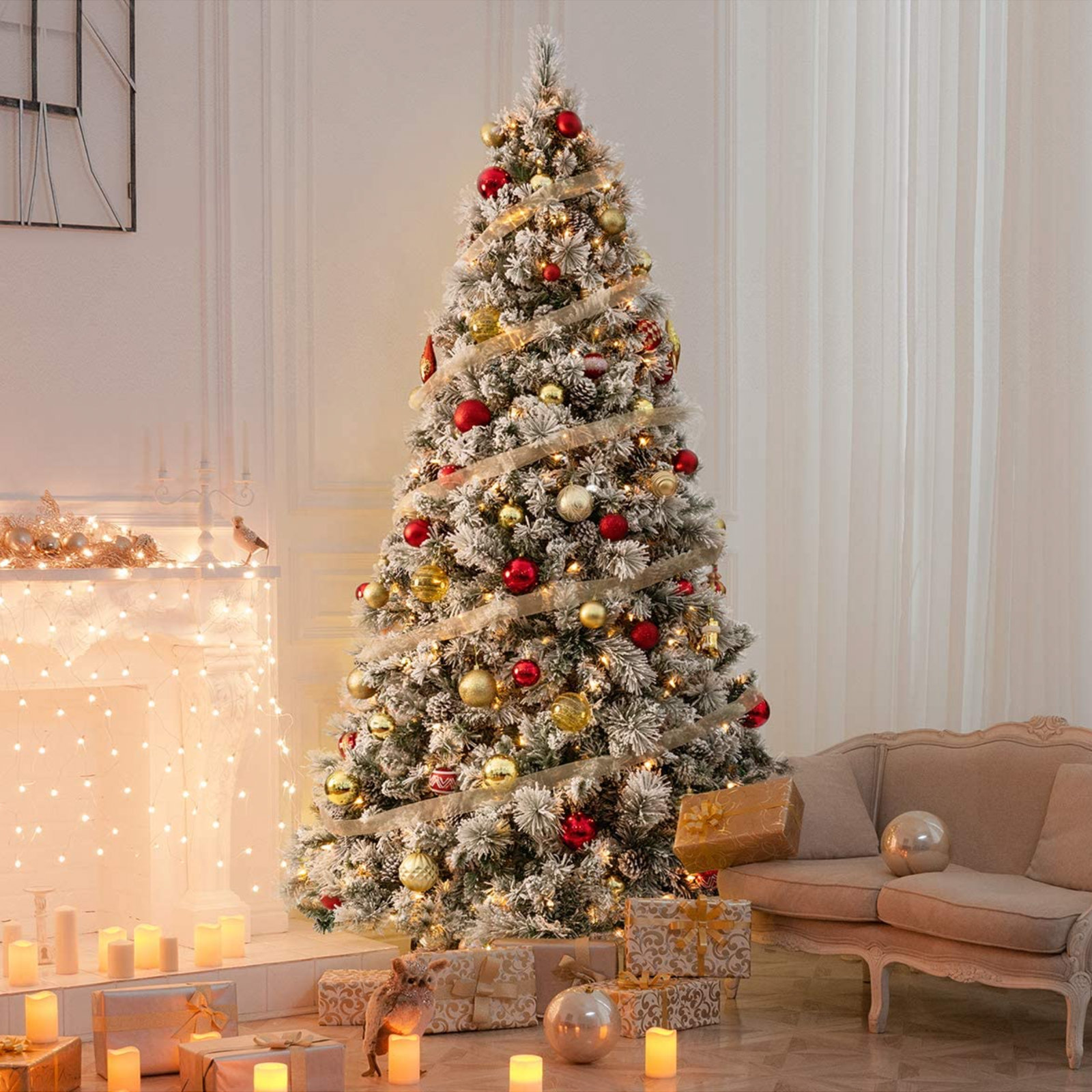 Flocked Pre-Lit Fir Christmas Tree, 7'6" H