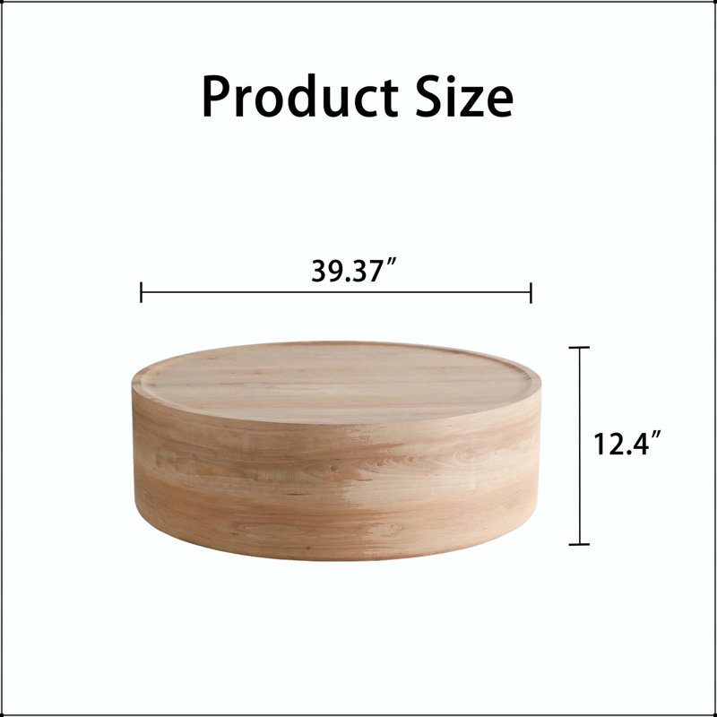 Table d'appoint ronde à tambour - sans assemblage, 39.37", Natural Wood