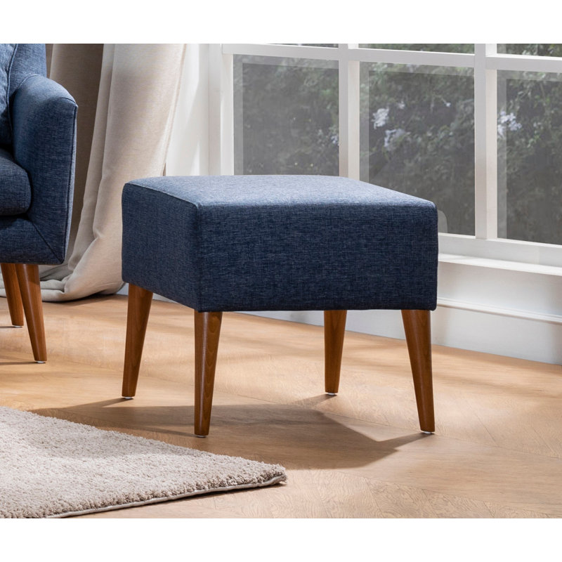 Repose-pieds rectangulaire 19,7 po Shandon, 100 % lin bleu foncé