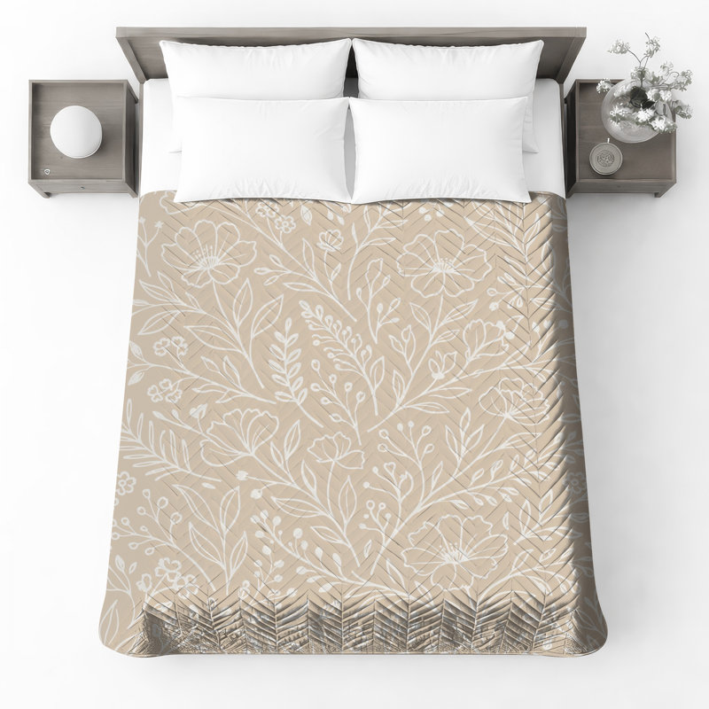 Couvre-lit matelassé à motif floral beige toutes tailles, Queen