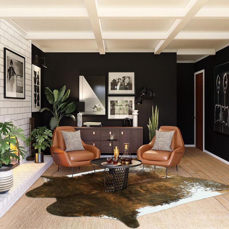 Tapis brun 4,6 pi x 5,2 pi en simili cuir de vache, tapis décoratif de style campagnard Western