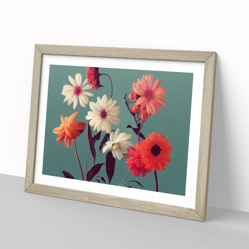Enthralling Flowers - Single Picture Frame Print, 46cm H x 64cm W x 2cm D, Oak 