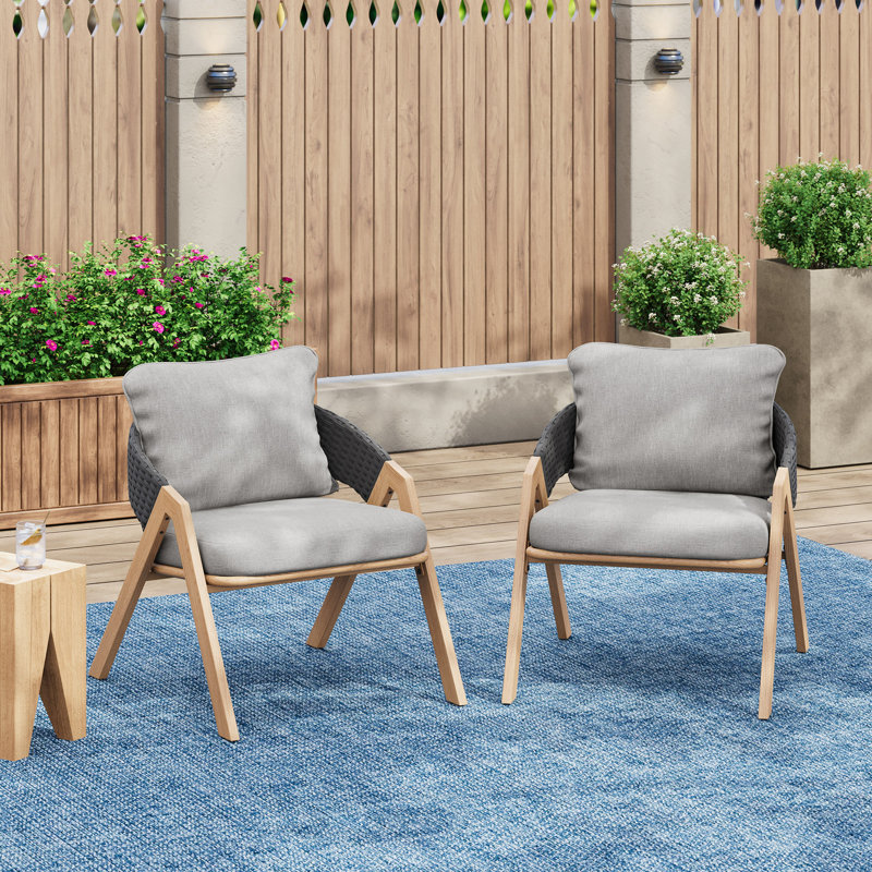 Chaise de patio avec coussins (ensemble de 2), Gris