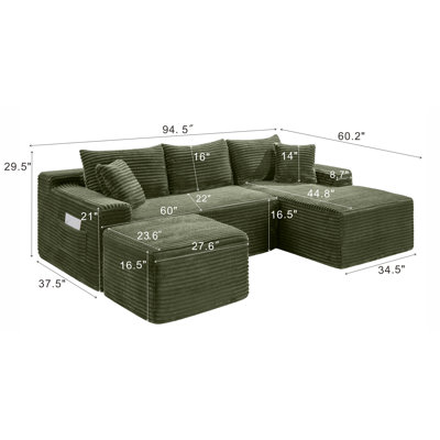 Canapé modulaire en forme de U 94,5 po avec assise profonde, aucun assemblage requis, canapé-lit modulaire pour salon