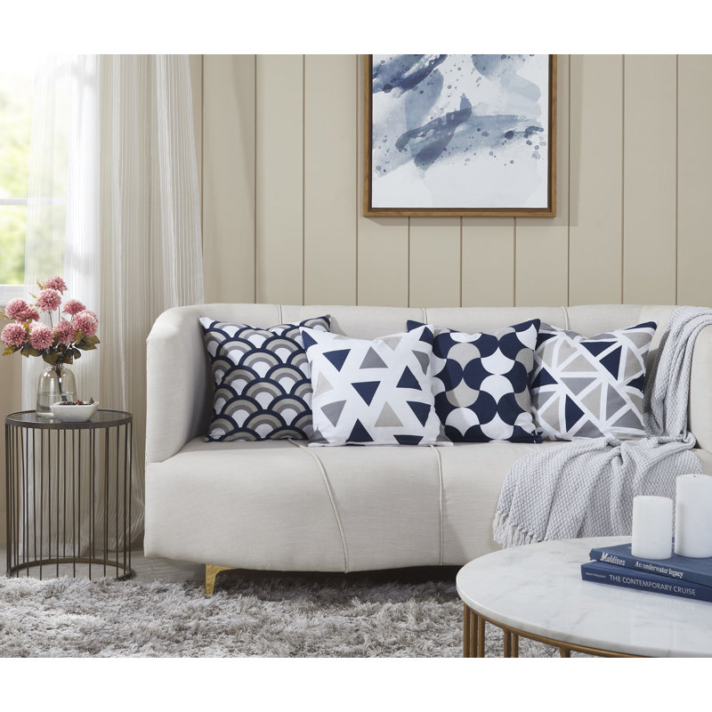 Theon Geometric Multicolor Square Cushion Cover, Navy