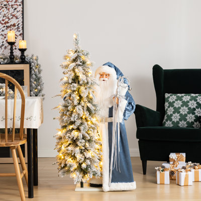 3.5ft Oversized Christmas Deluxe Blue Santa with 4ft Lighted Flocked Artificial Christmas Tree
