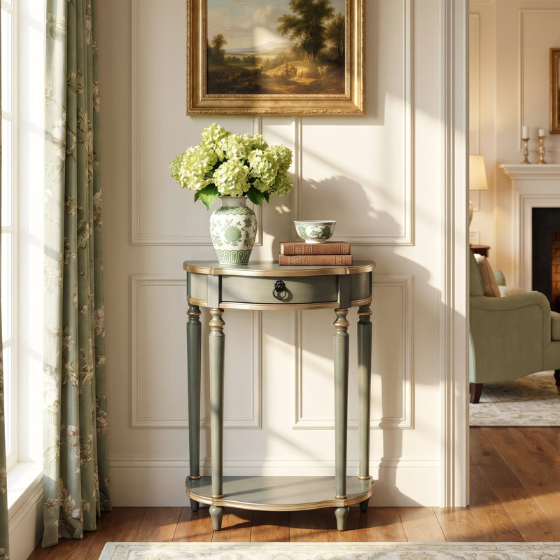 Ashby Demilune Console Table with Storage, Pastel Green