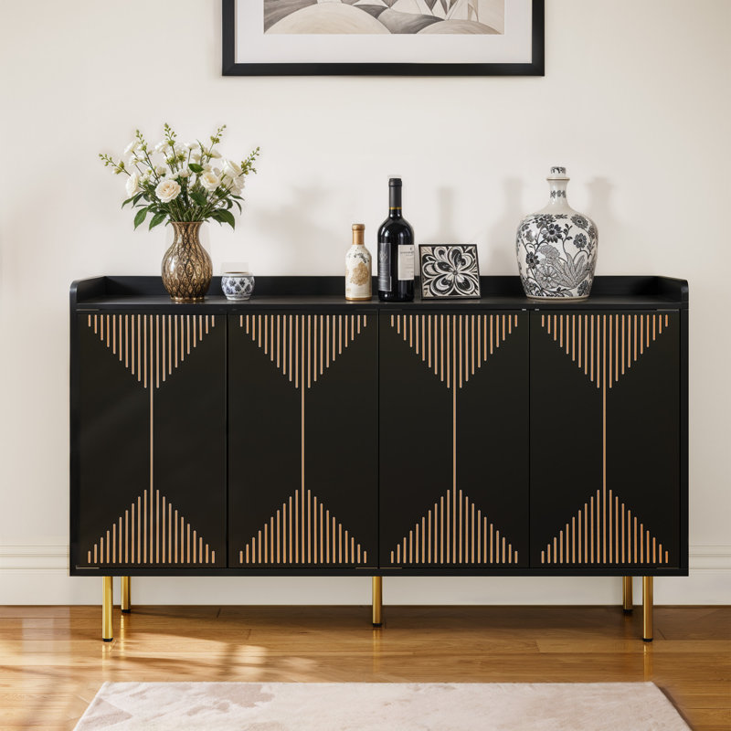 Castlewood 55" W Sideboard Buffet with 4 Rebound Doors ＆ Shelves, Buffet Cabinet Storage Cabinet for Dining Room, Living Room, Hallway or Entryway