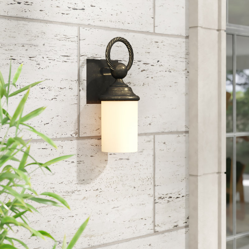 Cavo Outdoor Sconce, Marine Grade Black, Opal Glass