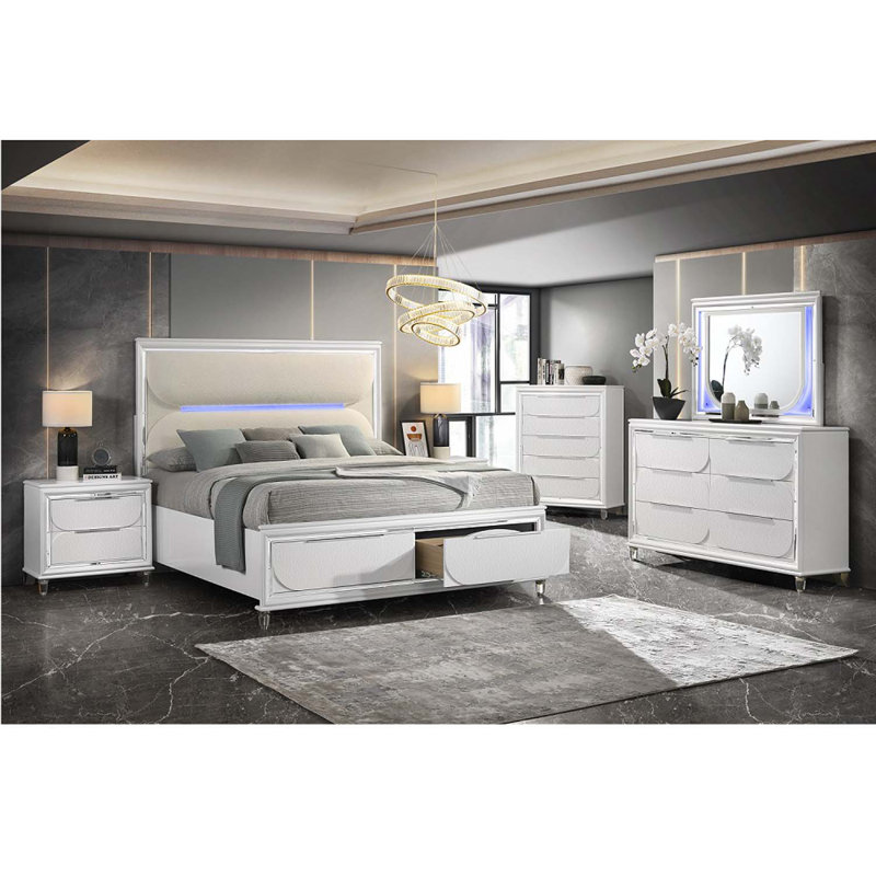 Commode 6 tiroirs Tarian, finition blanc perle